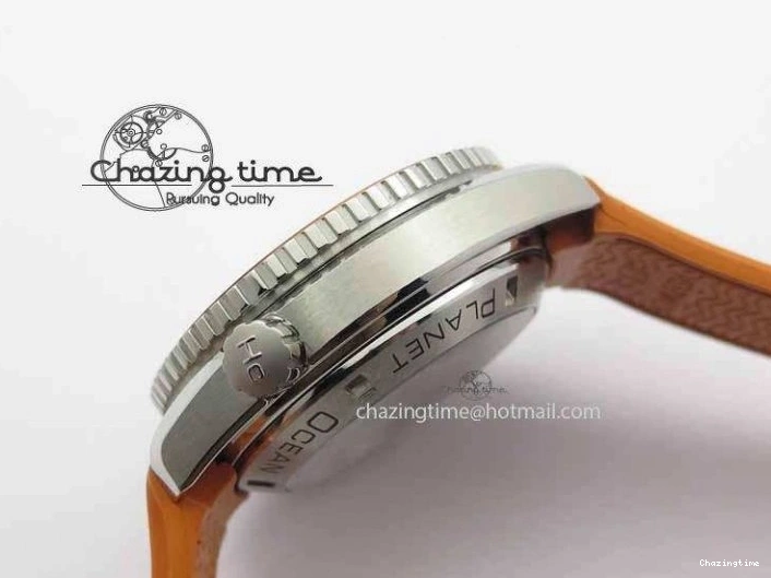 0408 Planet Ocean Master Chrono 45mm SS OM 1:1 Best Edition Black Dial On Orange Rubber Strap A Attractive 8170